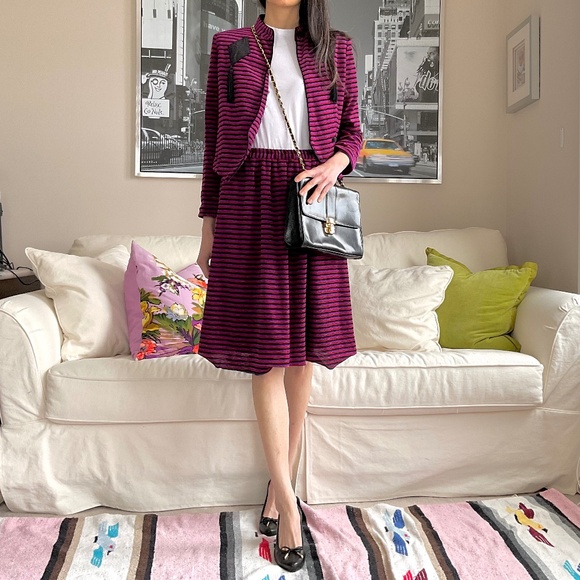 Velvet multicolour and metallic textured stripe skirt - Picture 1 of 9